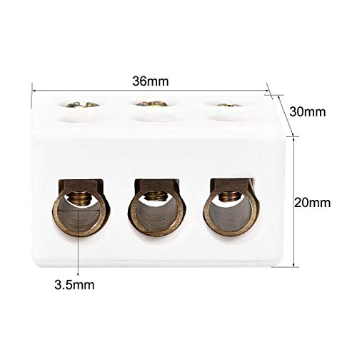 sourcing map Bloques de terminales Cerámicos de 3 vías Conectores de porcelana de alta temperatura 36x30x20mm 5 uds