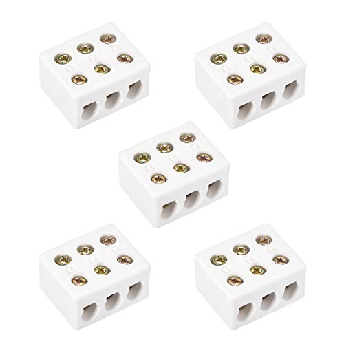 sourcing map Bloques de terminales Cerámicos de 3 vías Conectores de porcelana de alta temperatura 36x30x20mm 5 uds