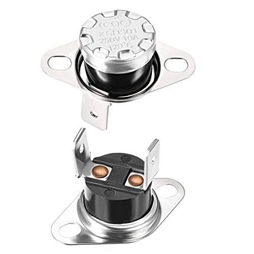 sourcing map KSD301 Termostato 120 °C/300 °F 10 A Normalmente cerrado N.C Ajuste interruptor de temperatura de disco a presión para microondas, horno, cafetera, ahumador 2pcs