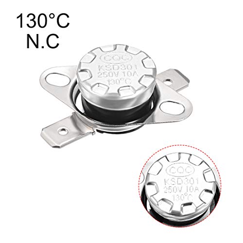 sourcing map KSD301 Termostato 130 °C/300 °F 10 A Normal cerrado N.C Ajuste interruptor de temperatura de disco a presión para microondas, horno, cafetera 5 piezas