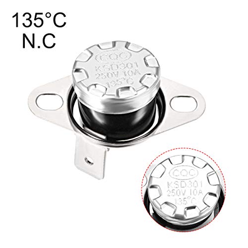 sourcing map KSD301 Termostato 135 °C/300 °F 10 A Normal cerrado N.C Ajuste interruptor de temperatura de disco a presión para microondas, horno, cafetera, ahumador 5pcs
