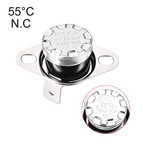 sourcing map KSD301 Termostato 55 °C/120 °F 10 A Normalmente cerrado N.C Ajuste interruptor de temperatura de disco a presión para microondas, horno, cafetera, ahumador 5pcs
