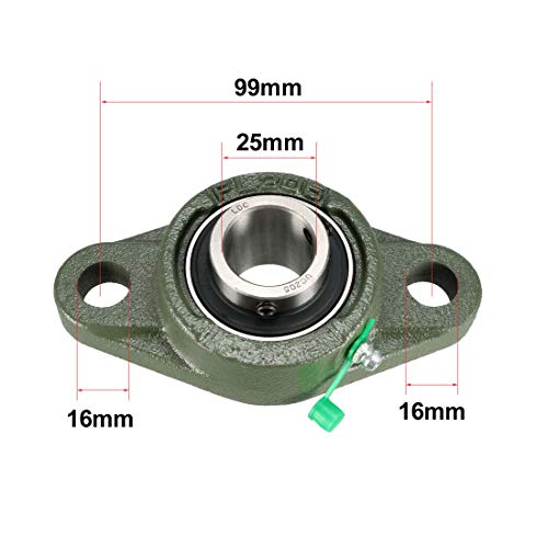 sourcing map Rodamiento balero cojinete de chumacera UCFL205 embridado, de 25mm de diámetro interior, hierro fundido y acero al cromo, con tornillo de bloqueo (Paquete de 2).