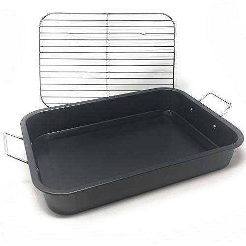 Space Home - Rustidera de Horno con Rejilla - Bandeja de Horno con Asas - Acero al Carbono - Recubrimiento Antiadhenrente - 39 x 28 x 6 cm