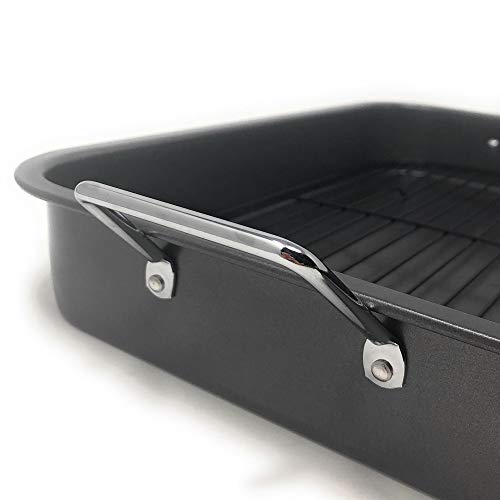 Space Home - Rustidera de Horno con Rejilla - Bandeja de Horno con Asas - Acero al Carbono - Recubrimiento Antiadhenrente - 39 x 28 x 6 cm