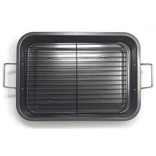 Space Home - Rustidera de Horno con Rejilla - Bandeja de Horno con Asas - Acero al Carbono - Recubrimiento Antiadhenrente - 39 x 28 x 6 cm