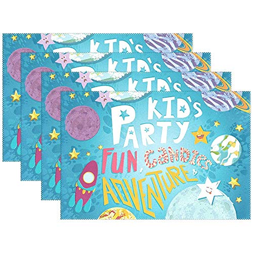 Space Stars Planetas Cohetes Manteles individuales, Juego de 4, Alfombrillas lavables resistentes al calor Manteles decorativos, 12 x 18 pulgadas