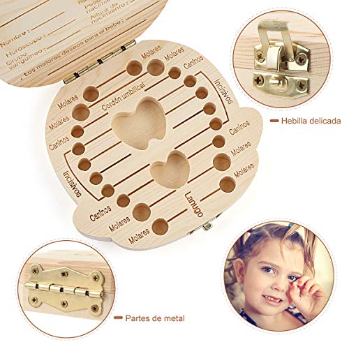 Spanish texto bebé dientes caja, Aitsite save cajas de madera personalizada caja de recuerdos de hoja caduca, personalizar personalizada bebé dientes caja (Chico)