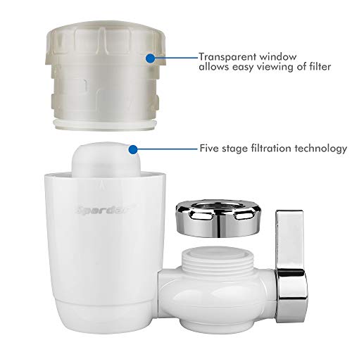 Spardar Filtro de Agua para Grifo, Sistema de Filtración de Agua con Material Ultra Absorbente, se Adapta a grifos Estándar, Fácil Instalación, no Requiere Herramientas