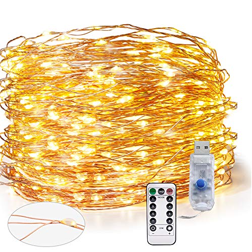 SPECOOL Luces Guirnalda Cadena de Luces USB 300 LED Jardín USB Cargada,Impermeable IP65, Alambre de Cobre Luces Interiores Blancas de Exterior para Bodas Decoracion, Navidad, Fiesta (99 ft / 30 m)