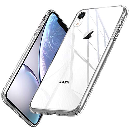 Spigen, Funda para iPhone XR [Quartz Hybrid] Transparente, Parte Posterior de Vidrio Templado, Parachoques Reforzado, Anti Rayado, Anti Huellas Dactilares (064CS25717)