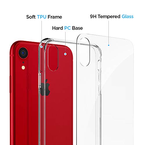 Spigen, Funda para iPhone XR [Quartz Hybrid] Transparente, Parte Posterior de Vidrio Templado, Parachoques Reforzado, Anti Rayado, Anti Huellas Dactilares (064CS25717)