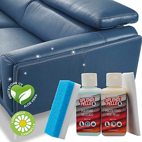 SPLENDIPELLE ® Kit para el cuidado, la limpieza y la protección de sofás, sillones y revestimientos de piel, cuero y piel sintética, restaura el tono y la suavidad, formato de productos 250 ml