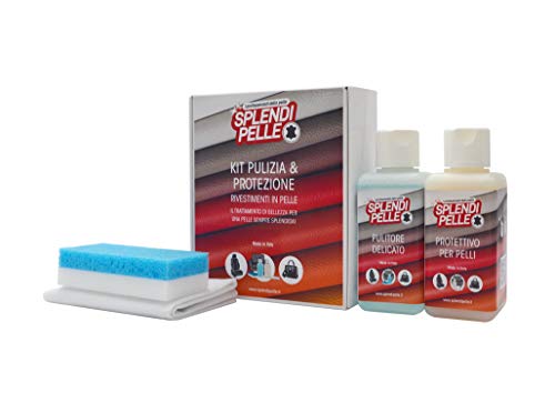 SPLENDIPELLE ® Kit para el cuidado, la limpieza y la protección de sofás, sillones y revestimientos de piel, cuero y piel sintética, restaura el tono y la suavidad, formato de productos 250 ml