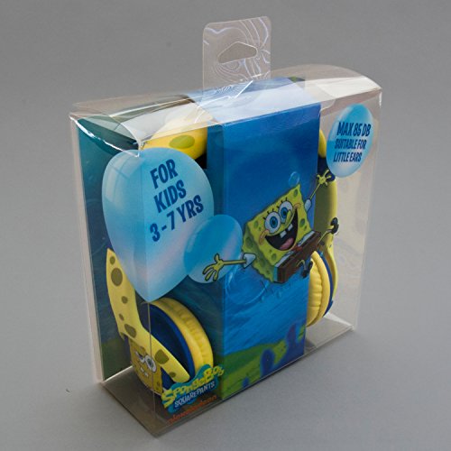 Spongebob SB0109 - Auriculares de diadema cerrados junior con función de seguridad de limite de volumen a 85 db para niños entre 3 y 7 años, color amarillo y azul