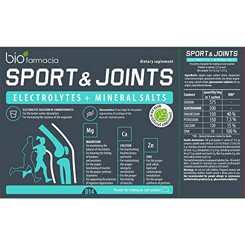 Sport & Joints Electrolitos y sales minerales del Mar Muerto | Citrato de Magnesio 150mg| Citrato de potasio 150mg | Citrato de calcio 120mg | Citrato de sodio 575mg| Citrato de zinc 10mg - 14 sobres