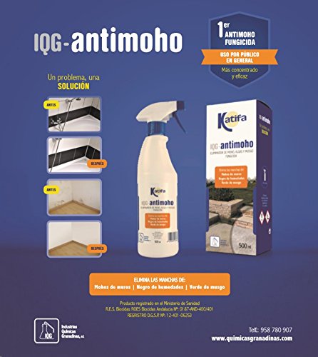 SPRAY ANTIMOHO Katifa 500ml, baño sano: para juntas, mamparas, azulejos, paredes, etc. Elimina las manchas de mohos de muros, negro de humedades, verde musgo. Uso interior y exterior.