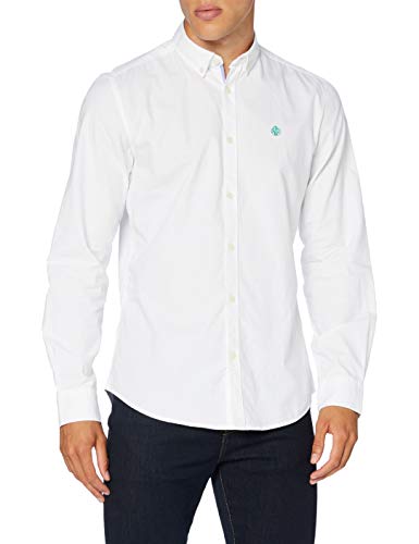 Springfield Solid Pinpoint Color-c/99 Camisa Casual, Blanco (White 27740199), L (Tamaño del Fabricante: L) para Hombre