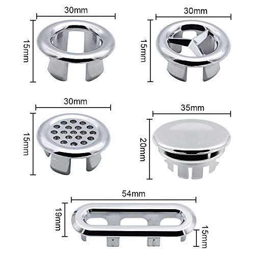 SPTwj cubierta de desbordamiento de desagüe para lavabo de lavabo o lavabo fácil de instalar 5 modelos de diseño diferente (10 piezas/cromado)