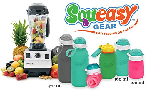 Squeasy Snacker, 180ml - Bolsa de Comida para Bebés Reutilizables | Para Batidos de Fruta Caseros, Yogurt y Zumos | Botella de Silicona, sin BPA (Rojo)