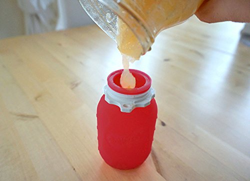 Squeasy Snacker, 180ml - Bolsa de Comida para Bebés Reutilizables | Para Batidos de Fruta Caseros, Yogurt y Zumos | Botella de Silicona, sin BPA (Rojo)