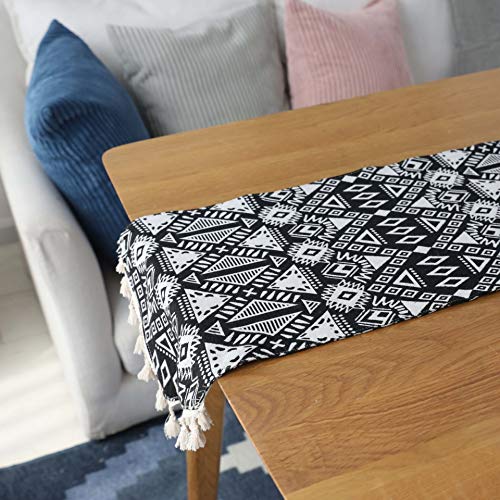 Squisito runner da tavolo Camino de mesa, Camino de mesa algodón hecho a mano artístico y elegante patrón de lino decorativo del hogar decoración de vacaciones Negro per feste, ristoranti e attività a
