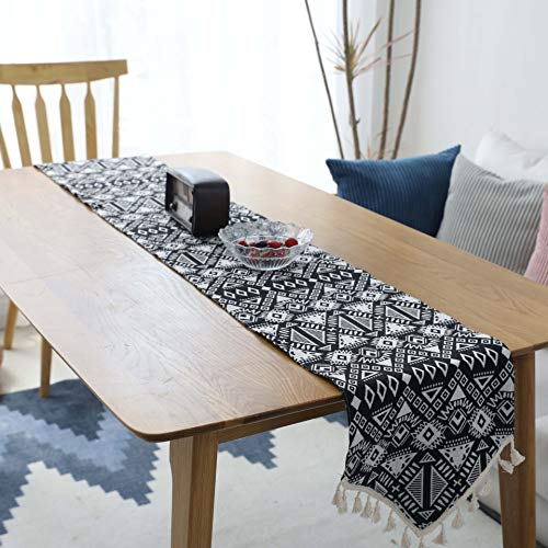 Squisito runner da tavolo Camino de mesa, Camino de mesa algodón hecho a mano artístico y elegante patrón de lino decorativo del hogar decoración de vacaciones Negro per feste, ristoranti e attività a
