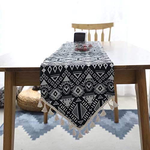 Squisito runner da tavolo Camino de mesa, Camino de mesa algodón hecho a mano artístico y elegante patrón de lino decorativo del hogar decoración de vacaciones Negro per feste, ristoranti e attività a