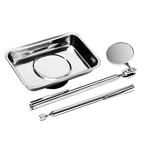 S&R Bandeja magnética 64x93mm + Herremieneta magnética telescópica hasta 625 mm + Espejo flexible Ø 32 mm expandible hasta 460 mm. Kit de Inspección Magnético
