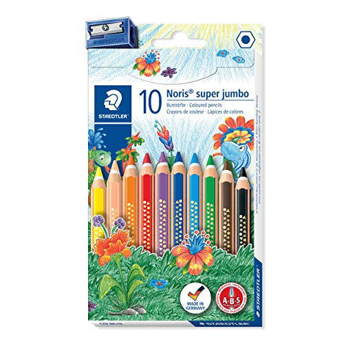 STAEDTLER Noris Club 129 NC10 - Lápices de Colores Super Jumbo, Caja con 10 Unidades y Sacapuntas