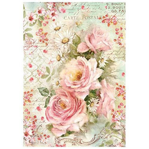 Stamperia Papel de arroz Rosas y margaritas, 21 x 29.7 cm, Multicolor
