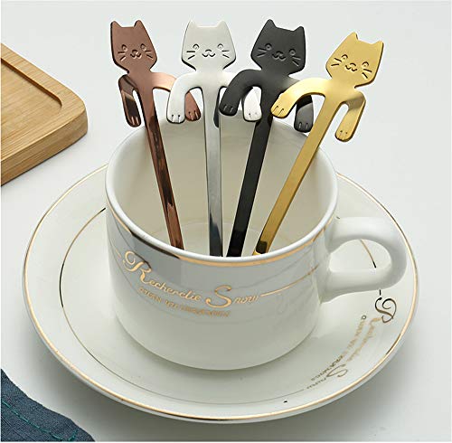 STARAYS Mini Cuchara de Café para Gato, 5 unids Colorido Gato de Acero Inoxidable Cucharitas de Café Té de Cucharas Set de Azúcar Postre Aperitivo Condimento Bistró Cuchara,12cm