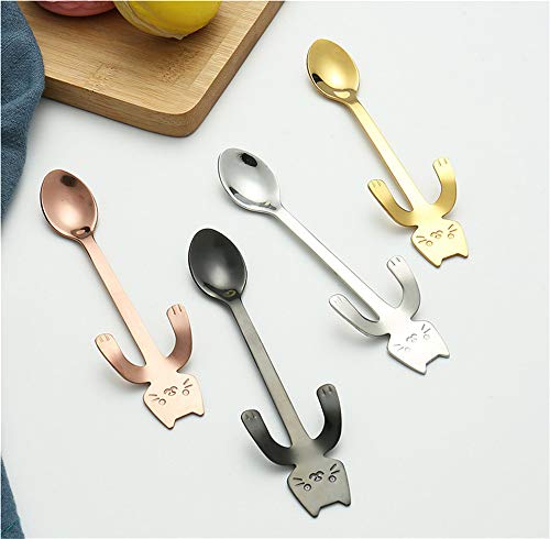 STARAYS Mini Cuchara de Café para Gato, 5 unids Colorido Gato de Acero Inoxidable Cucharitas de Café Té de Cucharas Set de Azúcar Postre Aperitivo Condimento Bistró Cuchara,12cm