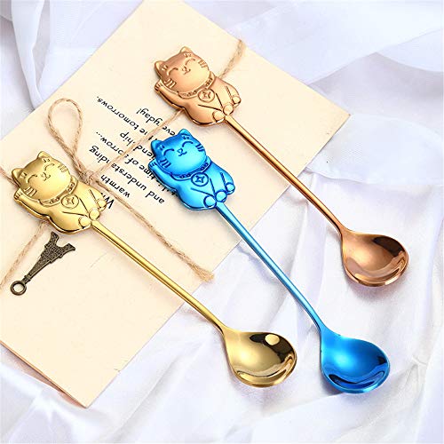 STARAYS Paquete de 7 cucharas de café Mini Cat, Coloridas cucharas de té de Acero Inoxidable Aperitivo de Postre de azúcar Sazonador Bistro Bistro