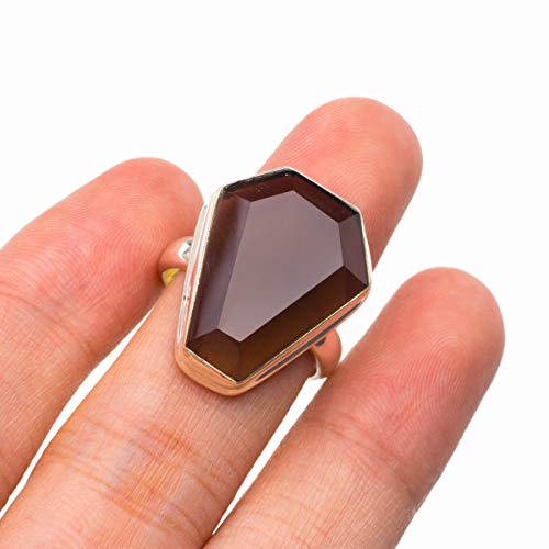 StarGems - Anillo de plata de ley 925 con cuarzo ahumado natural (1/2 D4881)