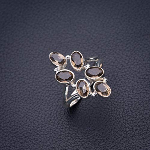 StarGems Anillo de plata de ley 925 de cuarzo ahumado natural hecho a mano R D4425
