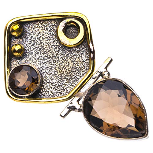 StarGems D5948 - Colgante de plata de ley 925 de dos tonos naturales de cuarzo ahumado (4,4 cm)
