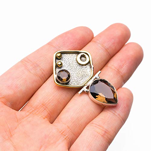 StarGems D5948 - Colgante de plata de ley 925 de dos tonos naturales de cuarzo ahumado (4,4 cm)