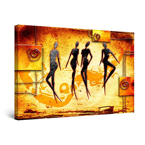Startonight Cuadro Moderno en Lienzo Pintura Abstracta, Siluetas Amarillas de Mujeres, para Salon Decoración 60 x 90 cm