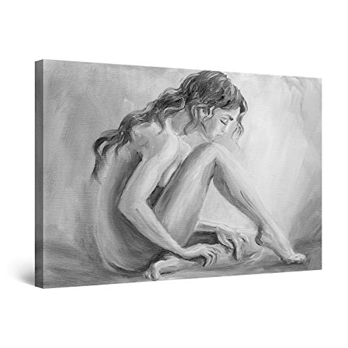 Startonight Cuadro Moderno en Lienzo - Silueta de Mujer Blanco y Negro - Pintura Abstracta para Salon Decoración 60 x 90 cm