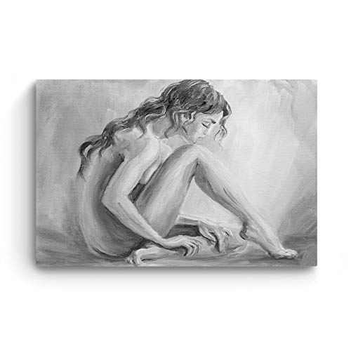 Startonight Cuadro Moderno en Lienzo - Silueta de Mujer Blanco y Negro - Pintura Abstracta para Salon Decoración 60 x 90 cm