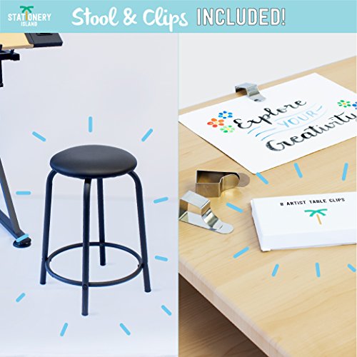 Stationery Island FOULA Mesa de Dibujo para Arte y Diseño – Mesa Dibujo Reclinable con Almacenaje, Taburete y Clips