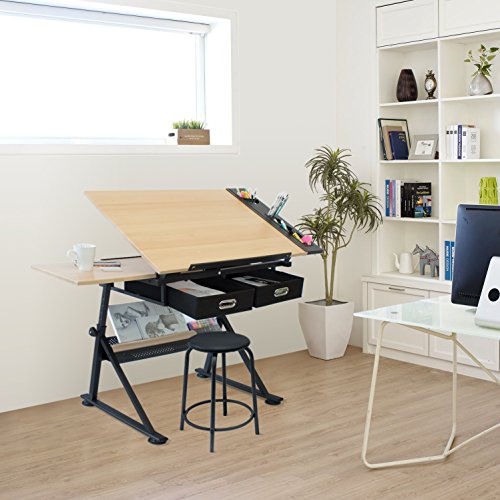Stationery Island FOULA Mesa de Dibujo para Arte y Diseño – Mesa Dibujo Reclinable con Almacenaje, Taburete y Clips