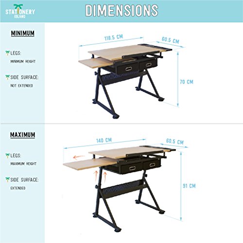 Stationery Island FOULA Mesa de Dibujo para Arte y Diseño – Mesa Dibujo Reclinable con Almacenaje, Taburete y Clips