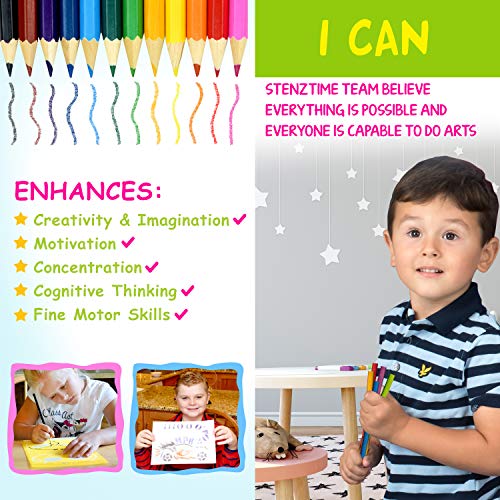 STENZTIME Set Definitivo di Stencil | Ampio Kit di 70 Stencil da Disegno e Oltre 260 Forme | Giocattolo Educativo Ideale e Kit Creatività | Il Regalo Perfetto per i Bambini per ogni occasione!