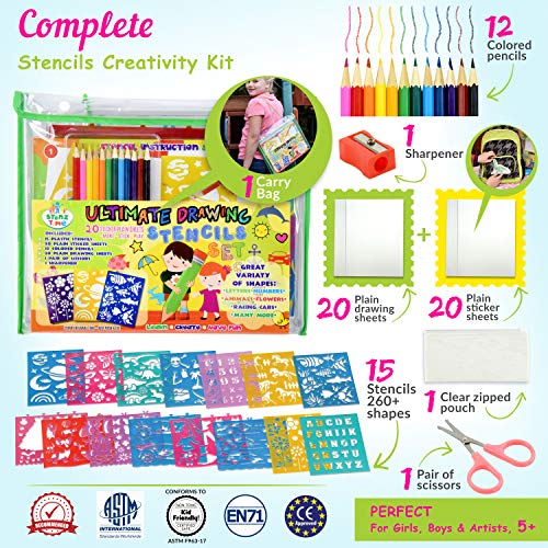 STENZTIME Set Definitivo di Stencil | Ampio Kit di 70 Stencil da Disegno e Oltre 260 Forme | Giocattolo Educativo Ideale e Kit Creatività | Il Regalo Perfetto per i Bambini per ogni occasione!