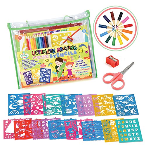 STENZTIME Set Definitivo di Stencil | Ampio Kit di 70 Stencil da Disegno e Oltre 260 Forme | Giocattolo Educativo Ideale e Kit Creatività | Il Regalo Perfetto per i Bambini per ogni occasione!