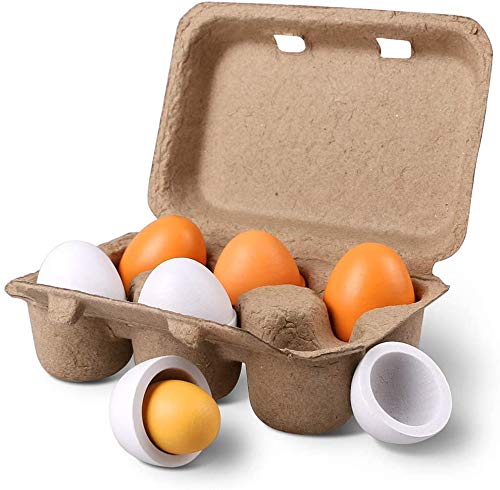StillCool Madera Huevos, 6 Unidades de Huevos de Yema de Madera, Kitchen Toy, Juguete de Cocina y Alimentos Preescolar para Niños Regalo