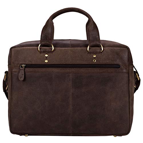 STILORD 'Joshua' Bolso de Negocios o de Mensajero Grande de Piel Vintage para Hombre y Mujer Bolsa para portátil 13.3' maletín o Bandolera de Cuero Genuino, Color:marrón - moscada