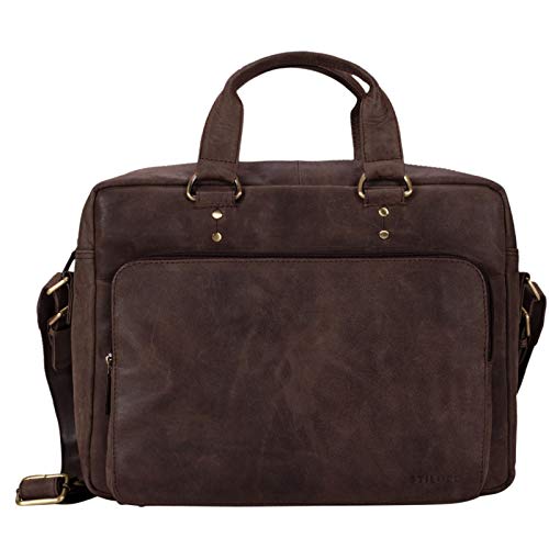 STILORD 'Joshua' Bolso de Negocios o de Mensajero Grande de Piel Vintage para Hombre y Mujer Bolsa para portátil 13.3' maletín o Bandolera de Cuero Genuino, Color:marrón - moscada